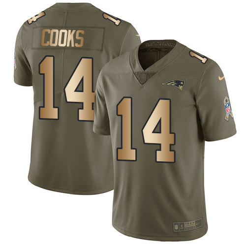 Nike Patriots #14 Brandin Cooks Olive/Gold Men's Stitched NFL Limited Salute To Service Jersey